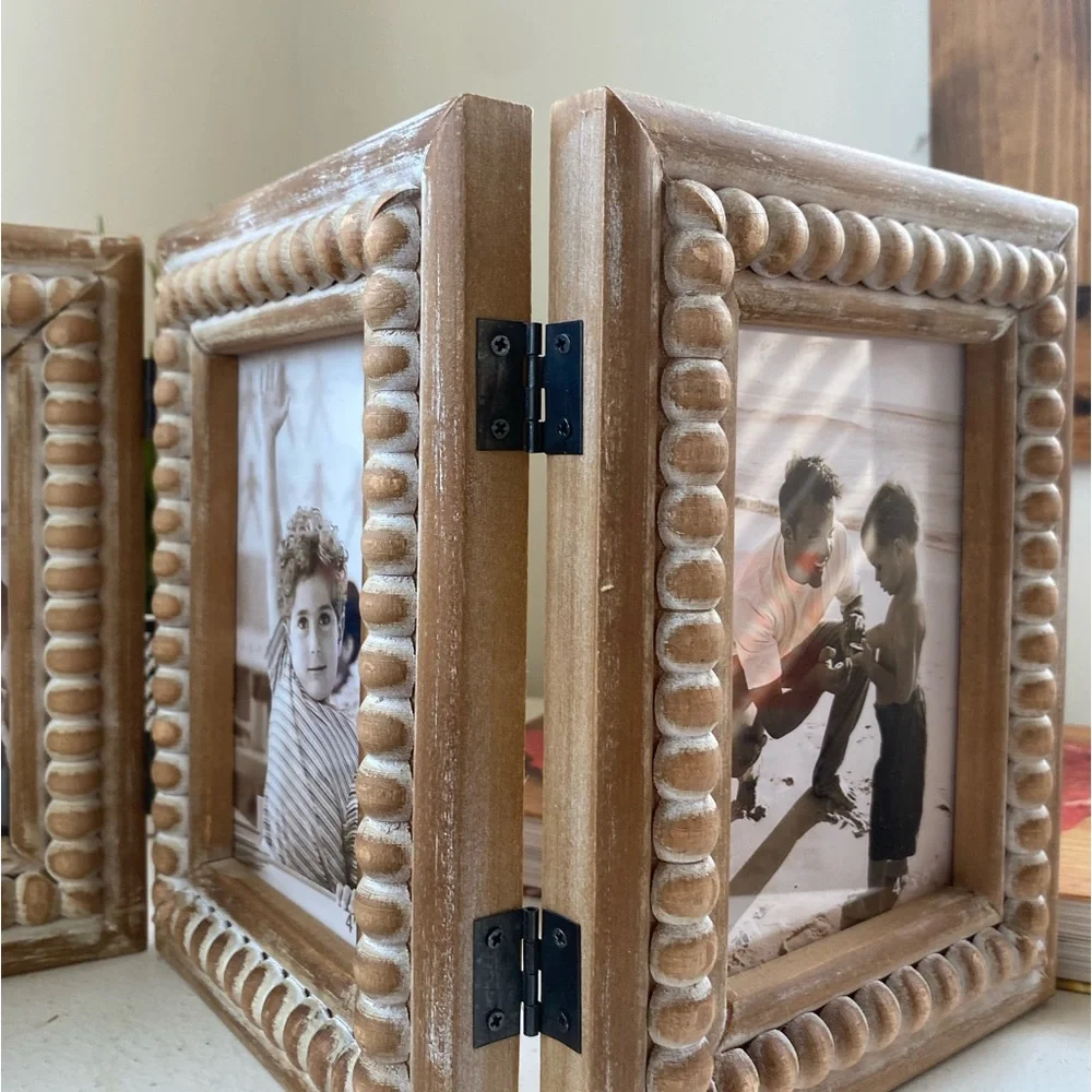 3 Rustic Distressed Picture Frames Collage with Decorative Beads, 3 Opening 4x6